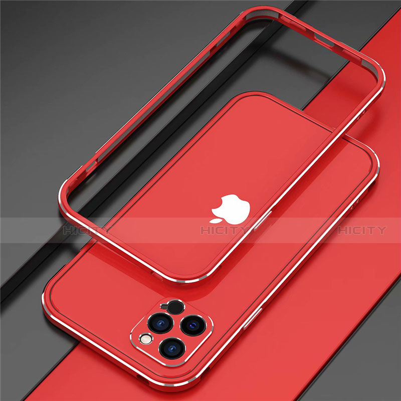 Funda Bumper Lujo Marco de Aluminio Carcasa N02 para Apple iPhone 12 Pro Max Rojo