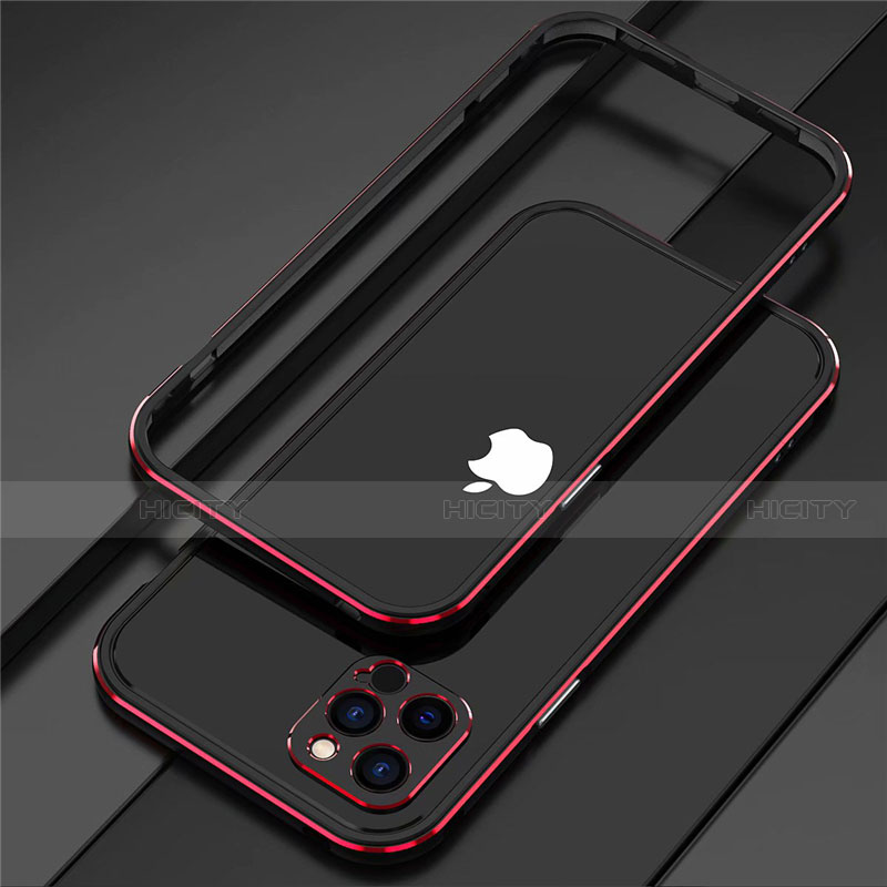 Funda Bumper Lujo Marco de Aluminio Carcasa N02 para Apple iPhone 12 Pro Max Rojo y Negro