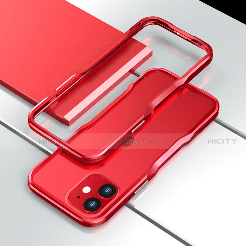 Funda Bumper Lujo Marco de Aluminio Carcasa N02 para Apple iPhone 12 Rojo