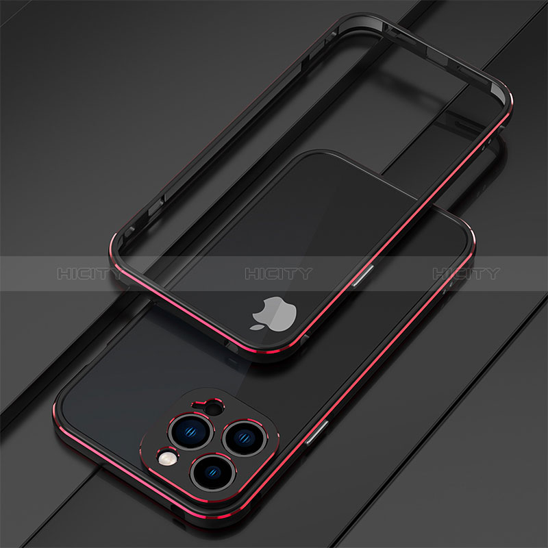 Funda Bumper Lujo Marco de Aluminio Carcasa para Apple iPhone 14 Pro Max Rojo y Negro