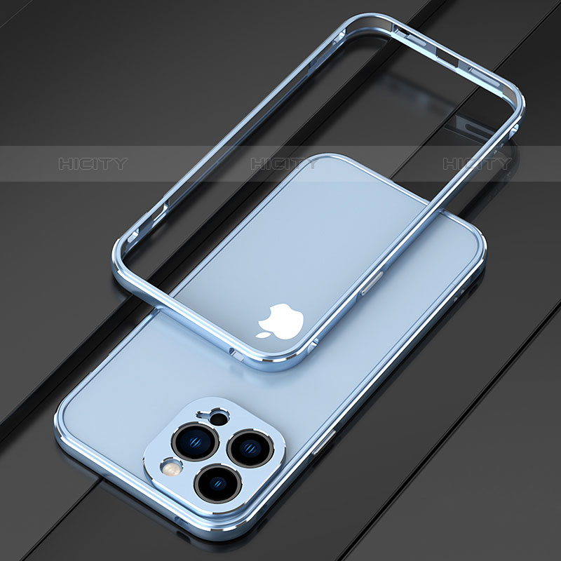 Funda Bumper Lujo Marco de Aluminio Carcasa para Apple iPhone 15 Pro Azul Cielo