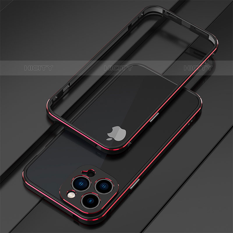 Funda Bumper Lujo Marco de Aluminio Carcasa para Apple iPhone 15 Pro Rojo y Negro