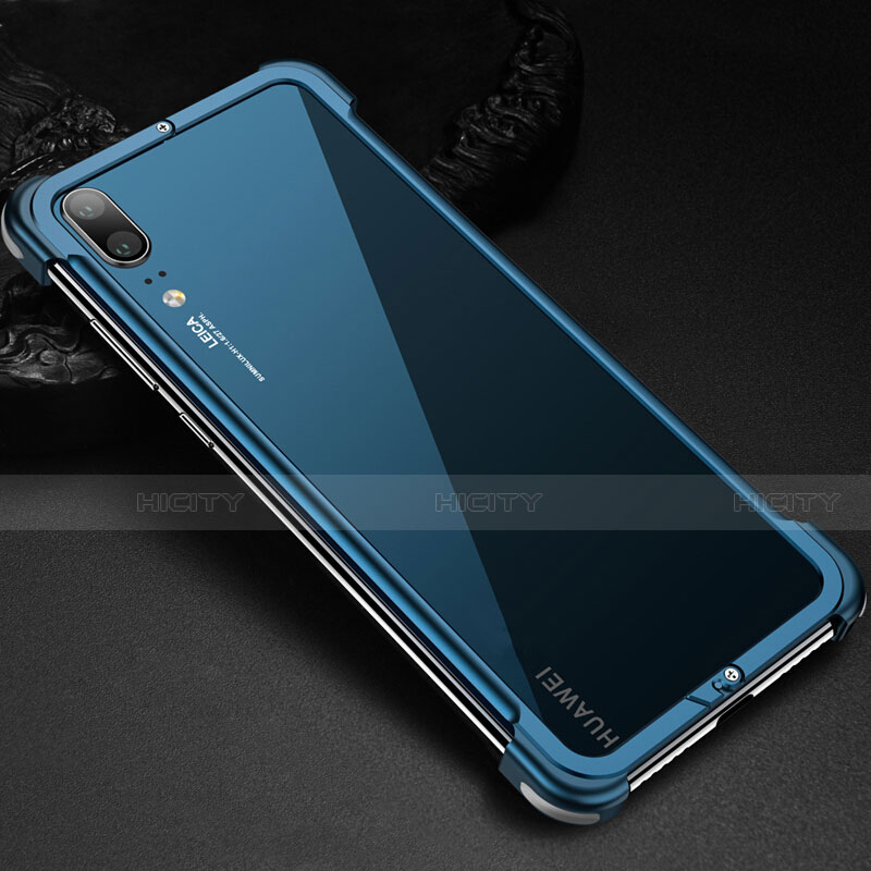 Funda Bumper Lujo Marco de Aluminio Carcasa para Huawei P20 Azul