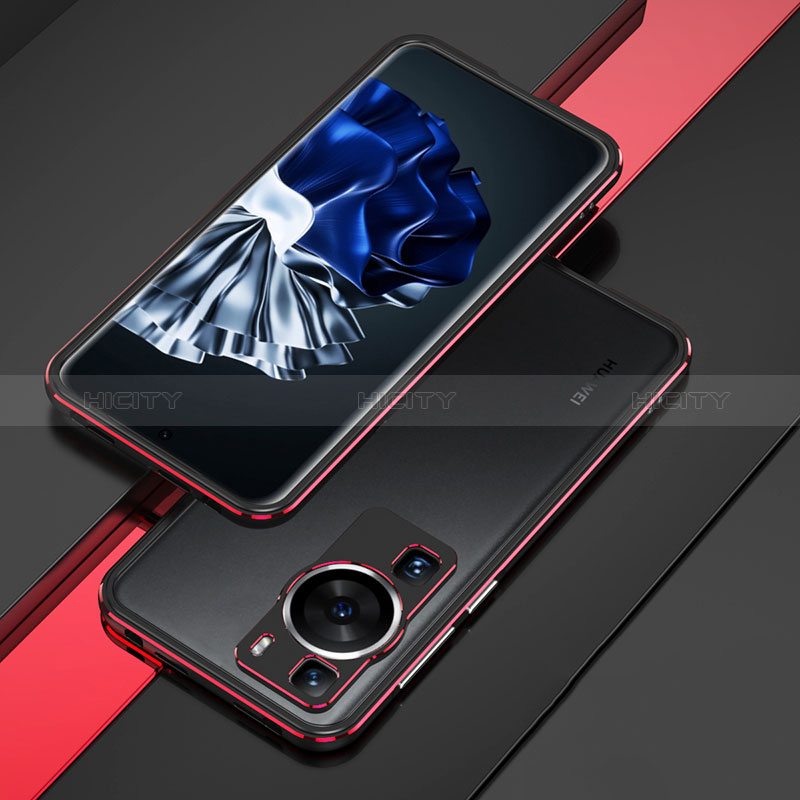 Funda Bumper Lujo Marco de Aluminio Carcasa para Huawei P60 Rojo y Negro