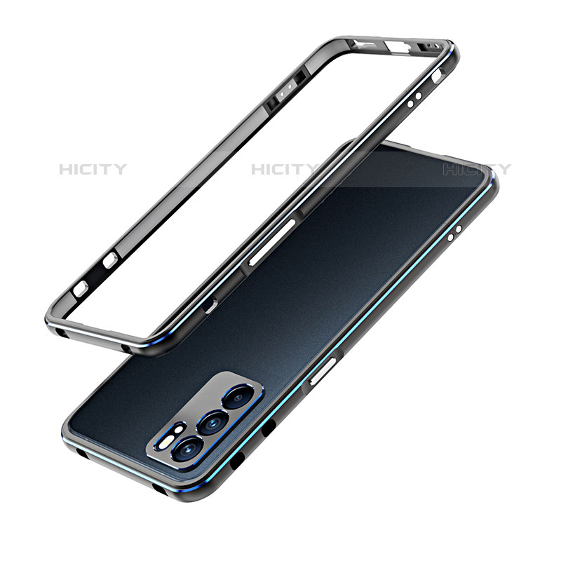 Funda Bumper Lujo Marco de Aluminio Carcasa para Oppo Reno6 5G Azul y Negro