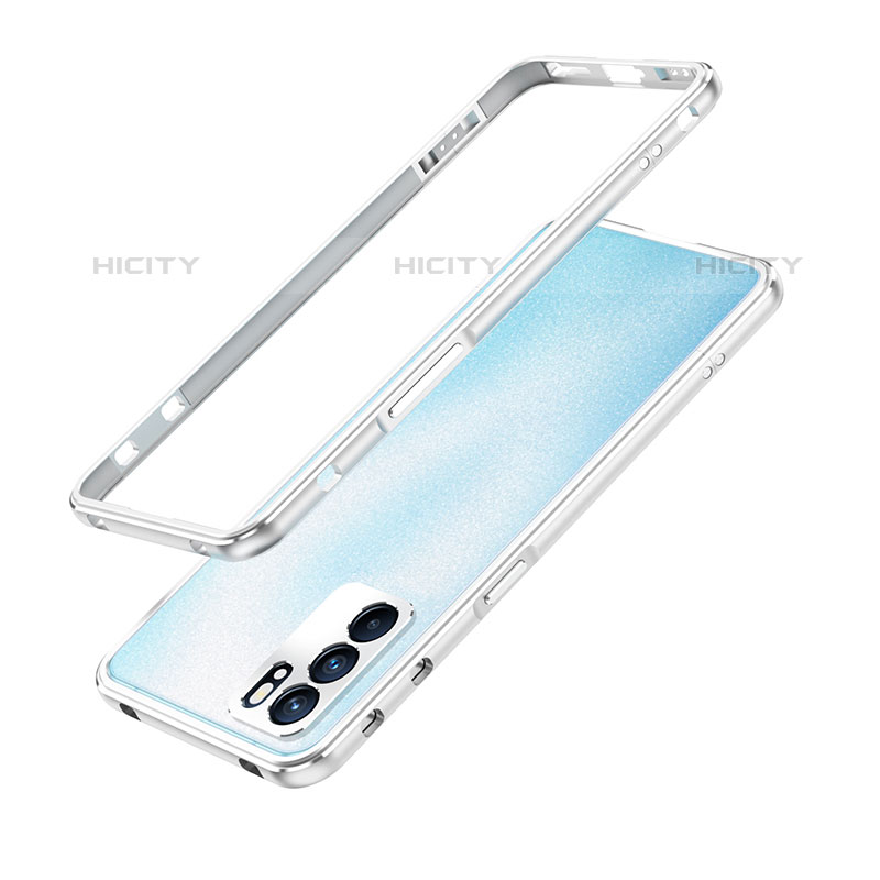 Funda Bumper Lujo Marco de Aluminio Carcasa para Oppo Reno6 5G Plata