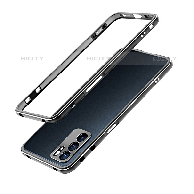 Funda Bumper Lujo Marco de Aluminio Carcasa para Oppo Reno6 5G Plata y Negro