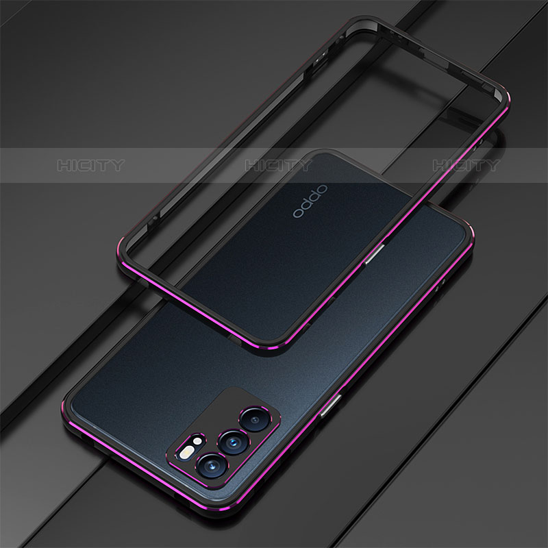 Funda Bumper Lujo Marco de Aluminio Carcasa para Oppo Reno6 Pro 5G India Morado