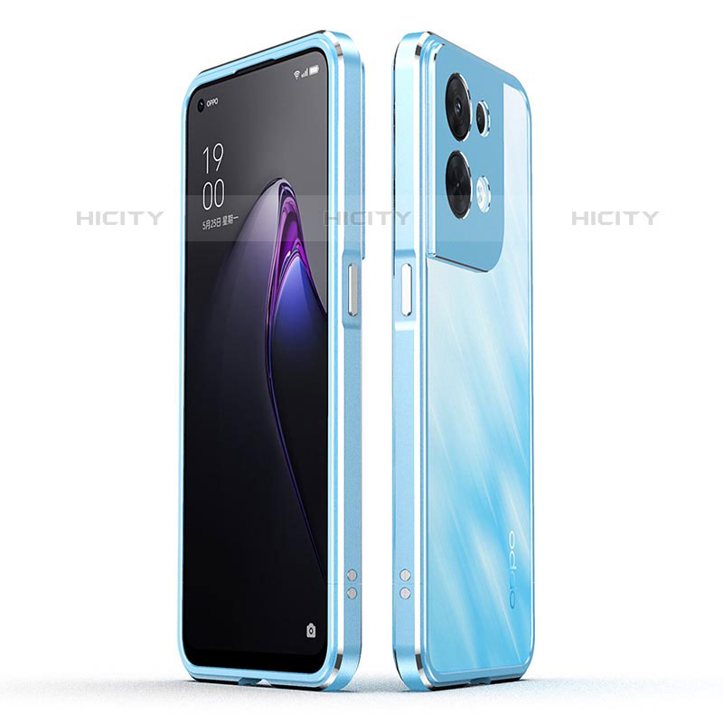 Funda Bumper Lujo Marco de Aluminio Carcasa para Oppo Reno9 5G Azul Cielo