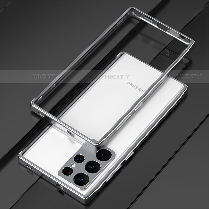 Funda Bumper Lujo Marco de Aluminio Carcasa para Samsung Galaxy S22 Ultra 5G Plata