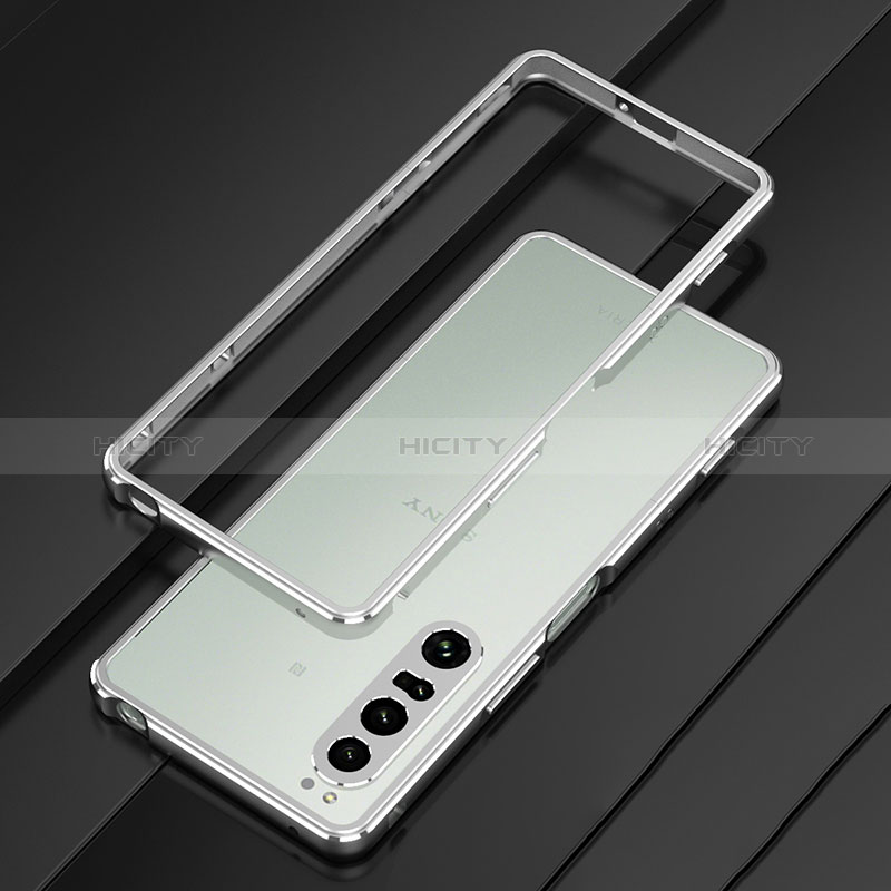 Funda Bumper Lujo Marco de Aluminio Carcasa para Sony Xperia 1 IV Plata