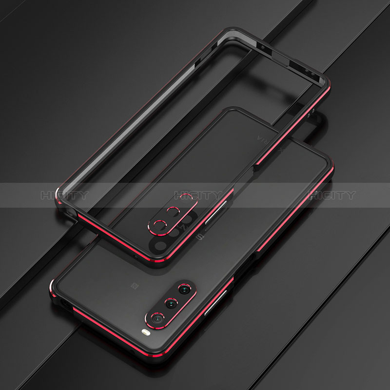 Funda Bumper Lujo Marco de Aluminio Carcasa para Sony Xperia 10 V Rojo y Negro