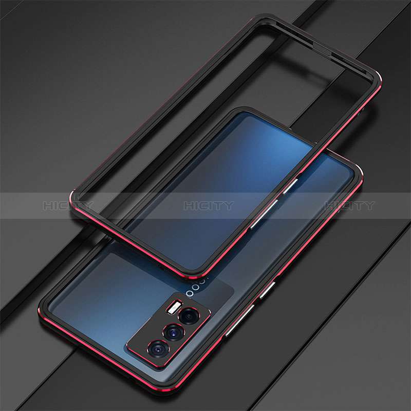 Funda Bumper Lujo Marco de Aluminio Carcasa para Vivo iQOO 7 India 5G Rojo y Negro