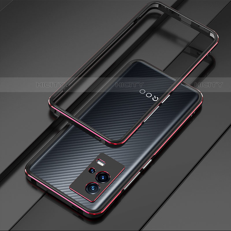 Funda Bumper Lujo Marco de Aluminio Carcasa para Vivo iQOO 8 5G Rojo y Negro