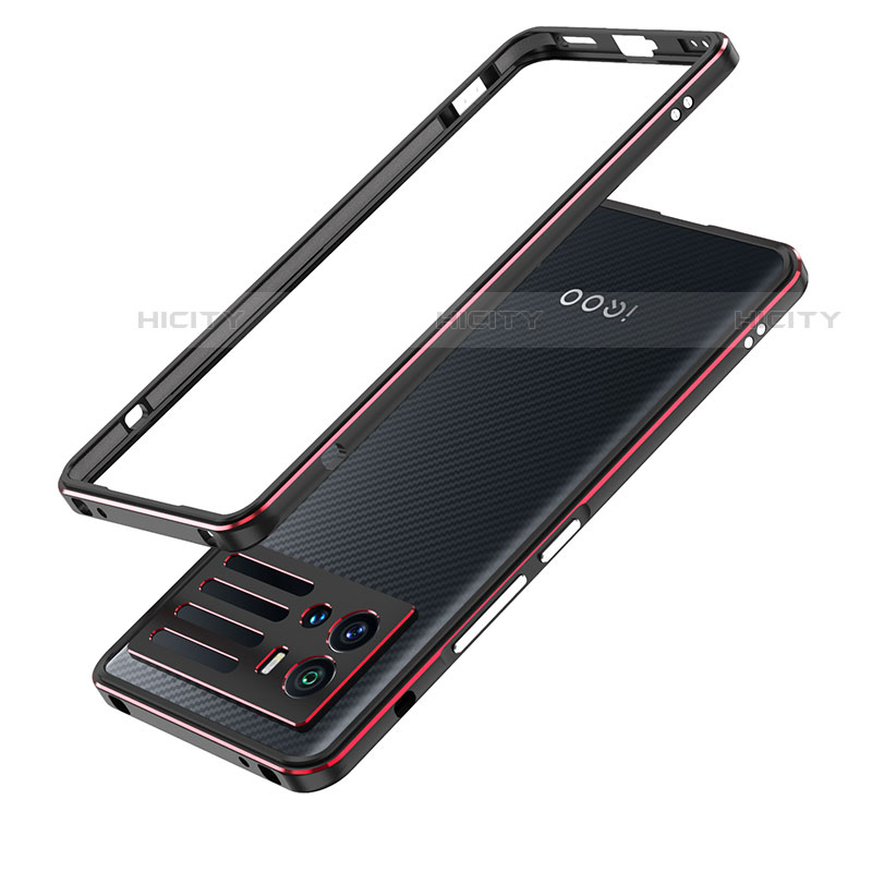 Funda Bumper Lujo Marco de Aluminio Carcasa para Vivo iQOO 9 5G Rojo y Negro