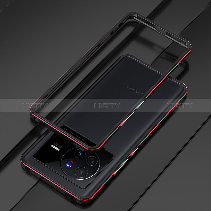 Funda Bumper Lujo Marco de Aluminio Carcasa para Vivo X80 Pro 5G Rojo y Negro