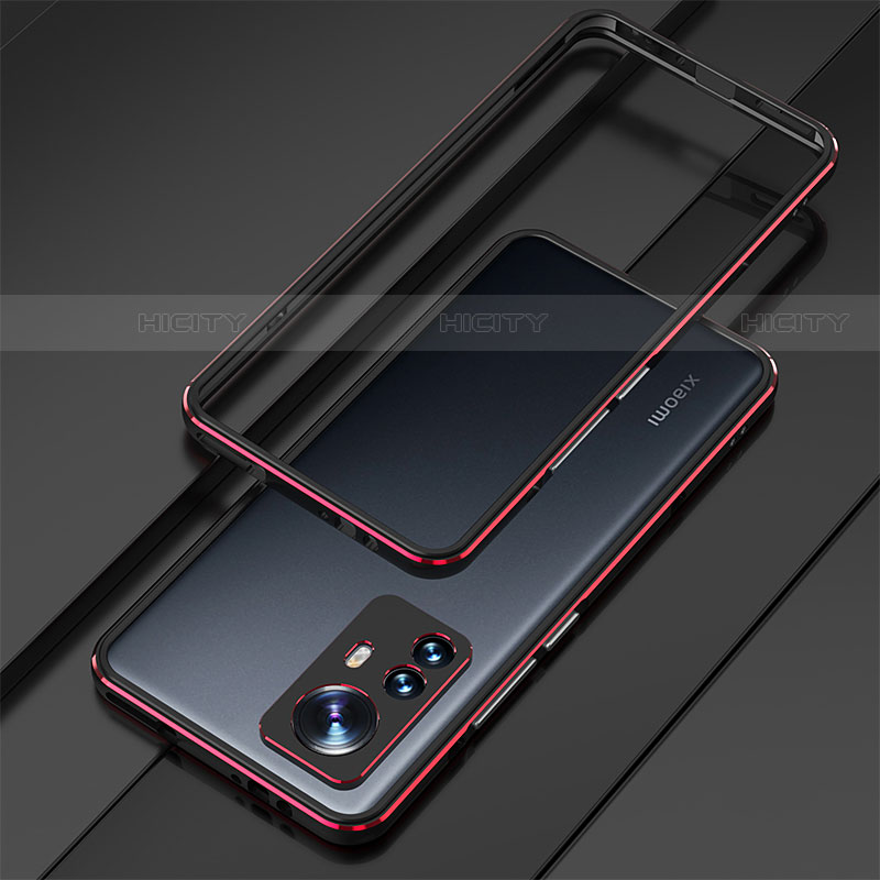 Funda Bumper Lujo Marco de Aluminio Carcasa para Xiaomi Mi 12S Pro 5G Rojo y Negro