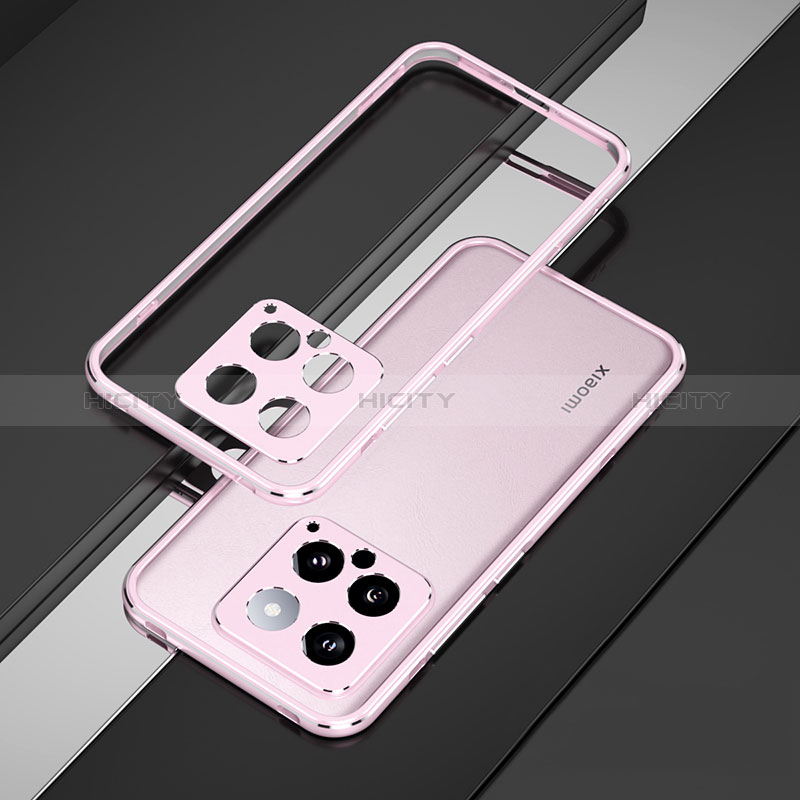 Funda Bumper Lujo Marco de Aluminio Carcasa para Xiaomi Mi 14 5G Oro Rosa