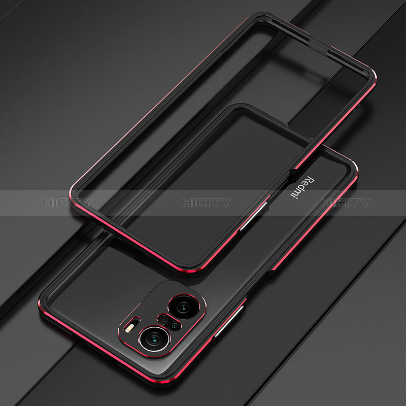 Funda Bumper Lujo Marco de Aluminio Carcasa para Xiaomi Poco F3 5G Rojo y Negro
