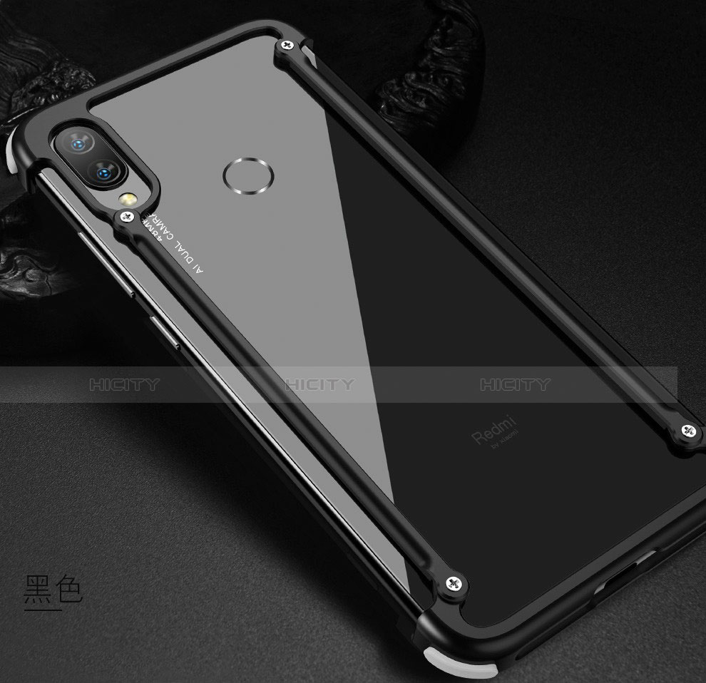 Funda Bumper Lujo Marco de Aluminio Carcasa para Xiaomi Redmi Note 7 Pro Negro