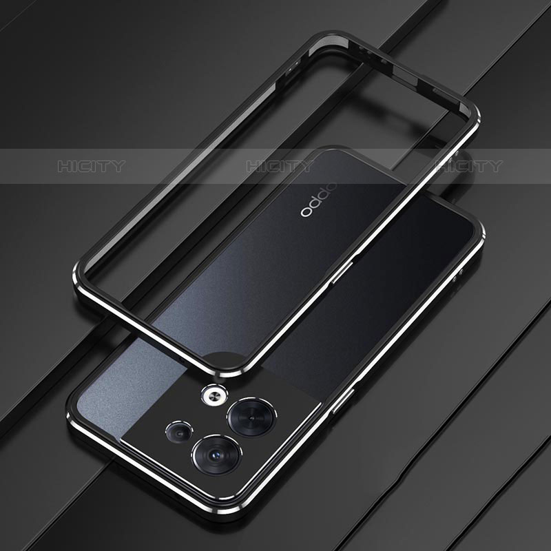 Funda Bumper Lujo Marco de Aluminio Carcasa S01 para Oppo Reno9 5G Plata y Negro