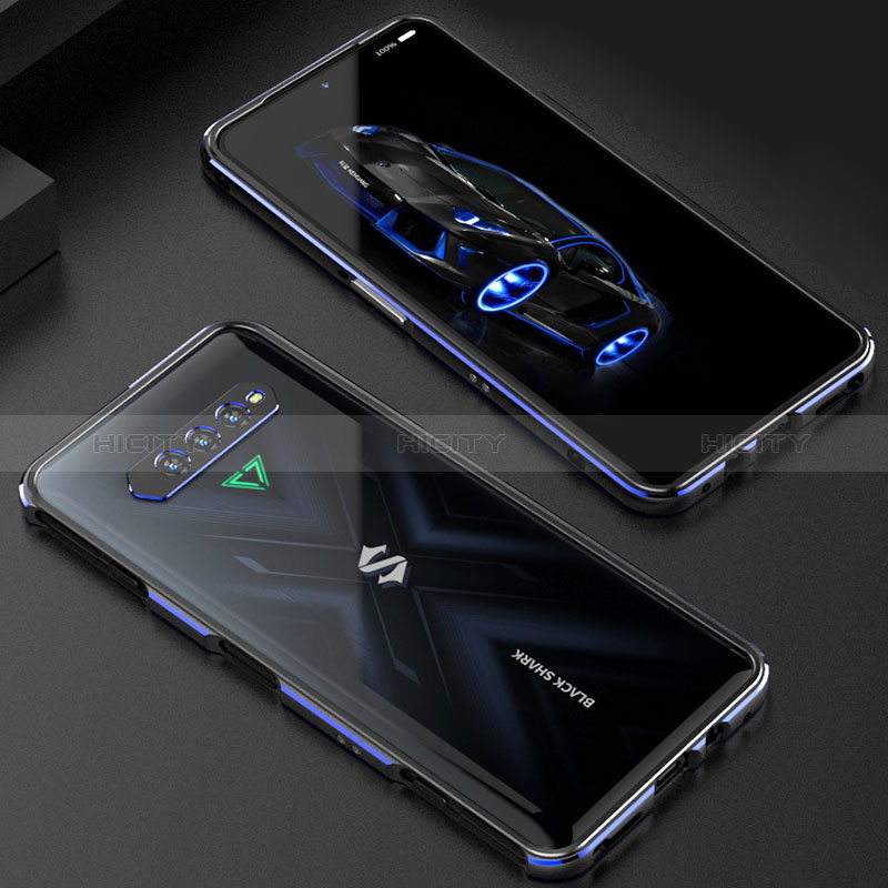 Funda Bumper Lujo Marco de Aluminio Carcasa S01 para Xiaomi Black Shark 5 RS 5G Azul y Negro