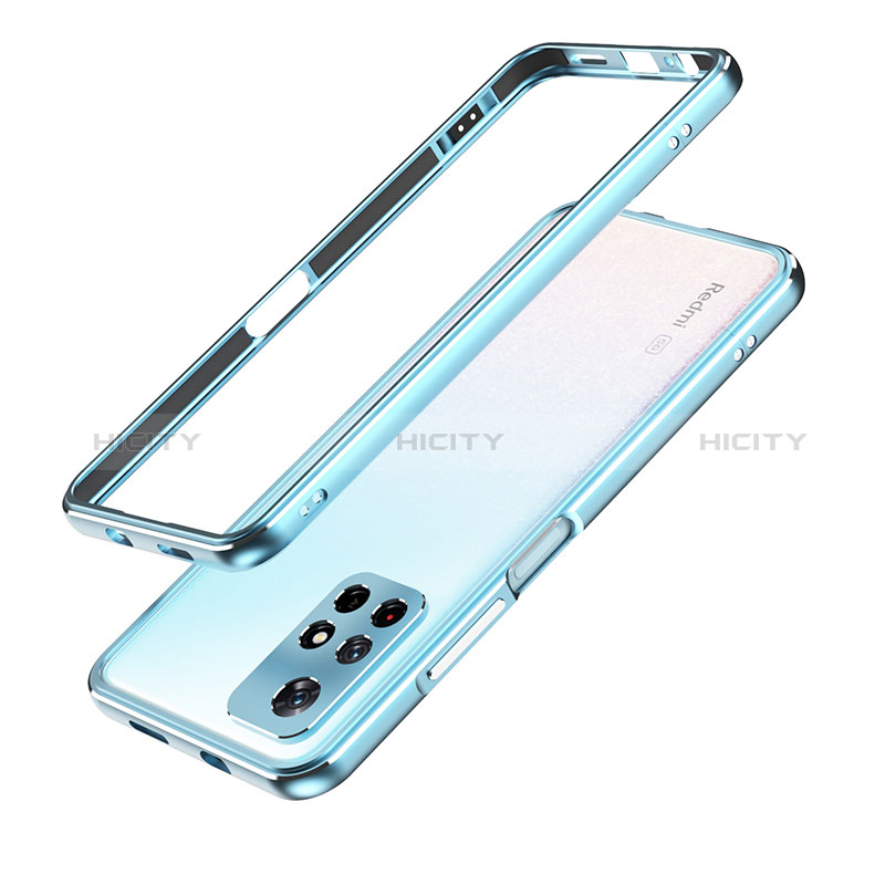 Funda Bumper Lujo Marco de Aluminio Carcasa S01 para Xiaomi Poco M4 Pro 5G Plata y Azul