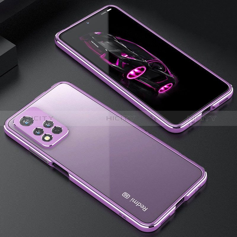 Funda Bumper Lujo Marco de Aluminio Carcasa S01 para Xiaomi Poco X4 NFC Purpura Claro