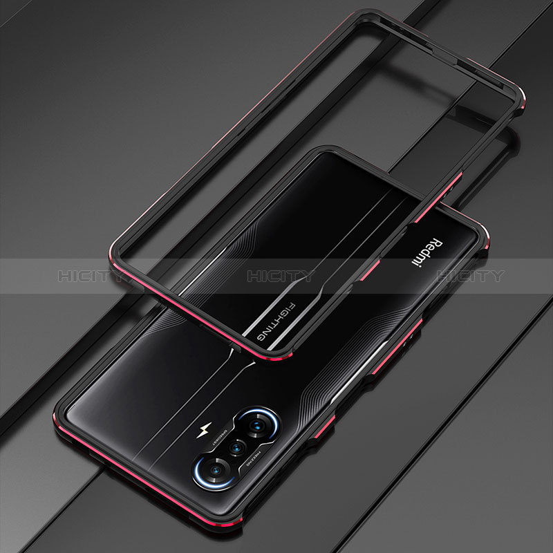 Funda Bumper Lujo Marco de Aluminio Carcasa S01 para Xiaomi Redmi K40 Gaming 5G Rojo y Negro