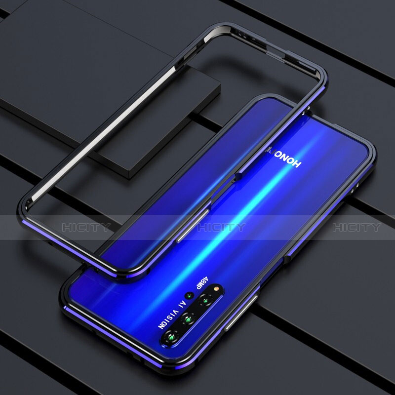 Funda Bumper Lujo Marco de Aluminio Carcasa T01 para Huawei Honor 20 Azul y Negro