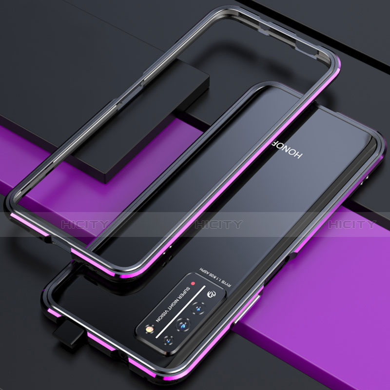 Funda Bumper Lujo Marco de Aluminio Carcasa T01 para Huawei Honor X10 5G Morado y Negro