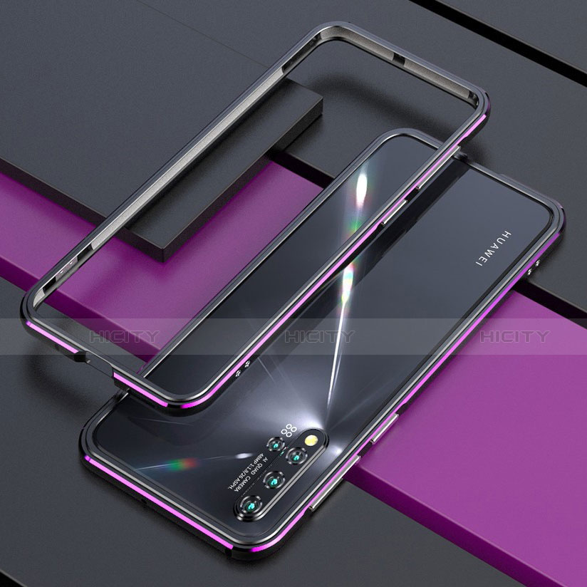 Funda Bumper Lujo Marco de Aluminio Carcasa T01 para Huawei Nova 5 Morado y Negro