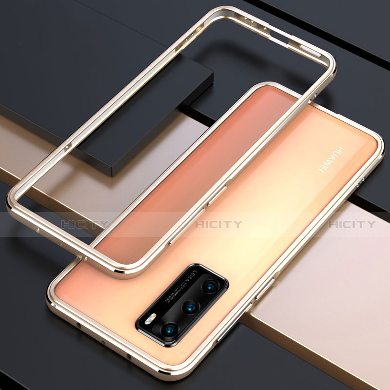 Funda Bumper Lujo Marco de Aluminio Carcasa T01 para Huawei P40 Oro