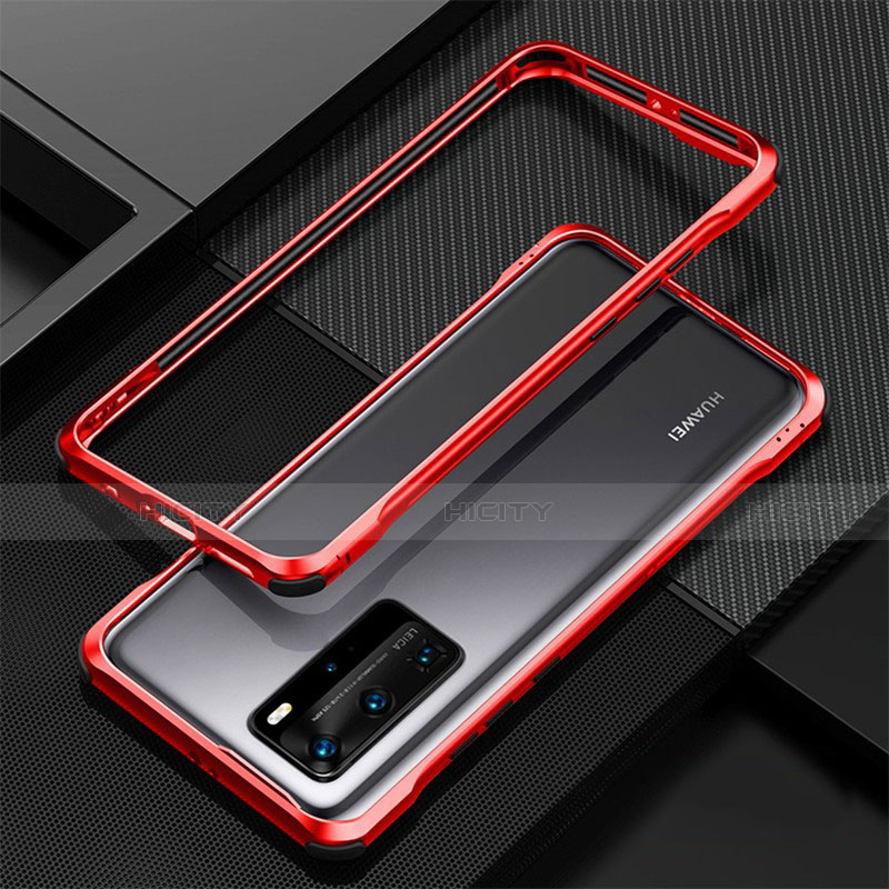 Funda Bumper Lujo Marco de Aluminio Carcasa T01 para Huawei P40 Pro Rojo