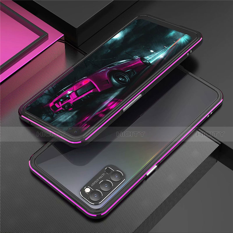 Funda Bumper Lujo Marco de Aluminio Carcasa T01 para Oppo Reno4 Pro 5G Morado y Negro