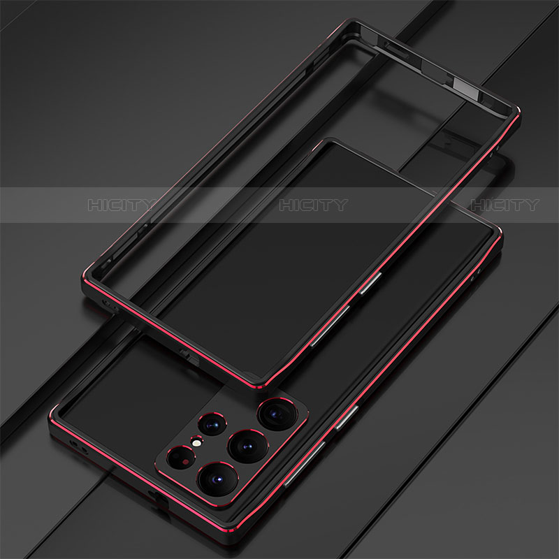 Funda Bumper Lujo Marco de Aluminio Carcasa T01 para Samsung Galaxy S21 Ultra 5G Rojo y Negro