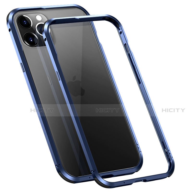 Funda Bumper Lujo Marco de Aluminio Carcasa T02 para Apple iPhone 12 Pro Max Azul