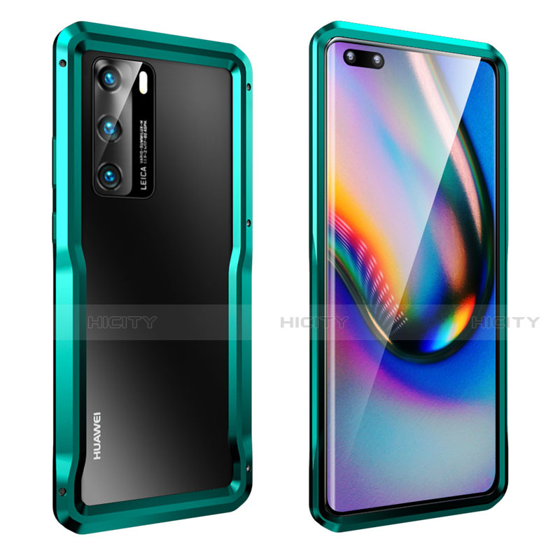 Funda Bumper Lujo Marco de Aluminio Carcasa T02 para Huawei P40 Cian