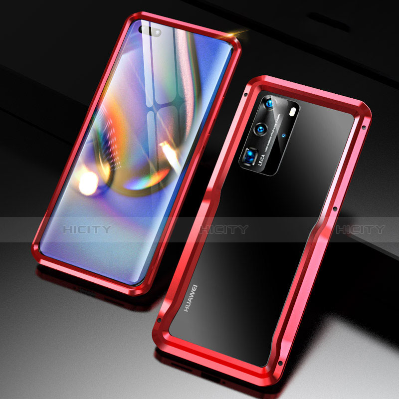 Funda Bumper Lujo Marco de Aluminio Carcasa T02 para Huawei P40 Pro Rojo