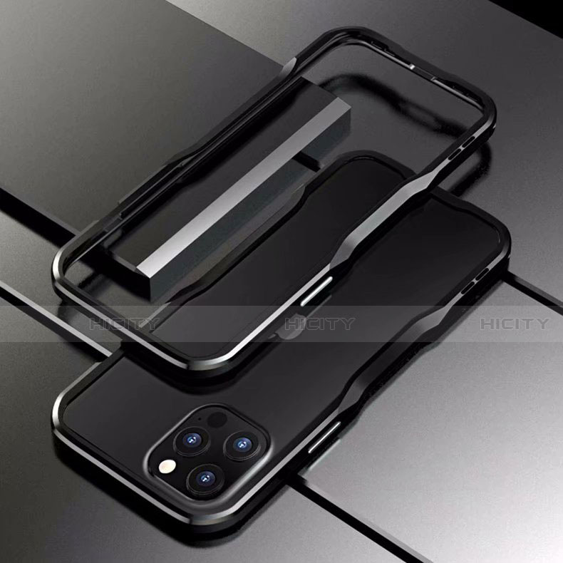 Funda Bumper Lujo Marco de Aluminio Carcasa T03 para Apple iPhone 12 Pro Negro