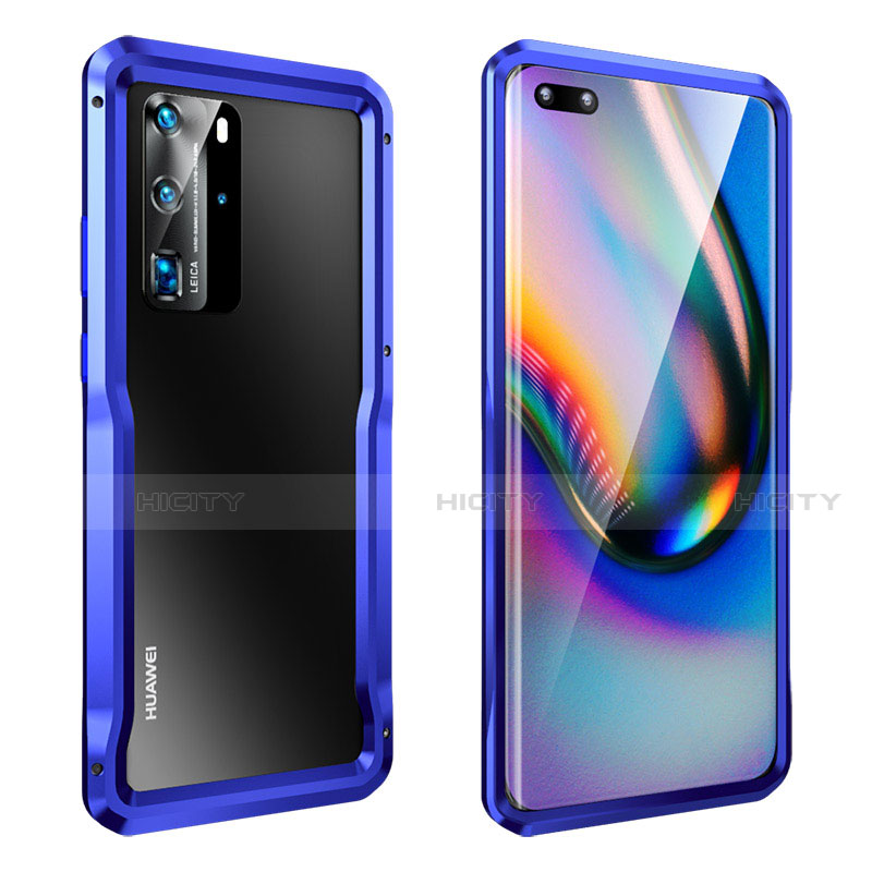 Funda Bumper Lujo Marco de Aluminio Carcasa T03 para Huawei P40 Pro Azul