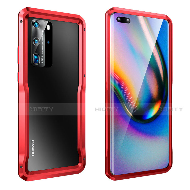 Funda Bumper Lujo Marco de Aluminio Carcasa T03 para Huawei P40 Pro Rojo