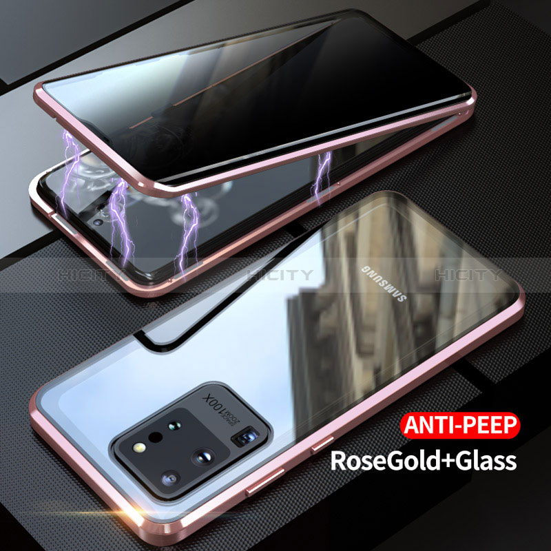 Funda Bumper Lujo Marco de Aluminio Espejo 360 Grados Carcasa LK1 para Samsung Galaxy S20 Ultra 5G Oro Rosa