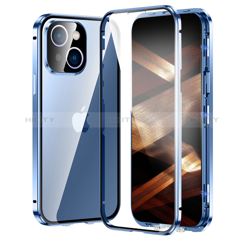 Funda Bumper Lujo Marco de Aluminio Espejo 360 Grados Carcasa LK2 para Apple iPhone 15 Azul