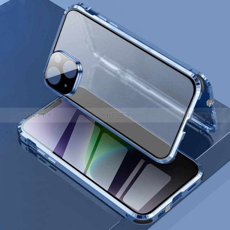 Funda Bumper Lujo Marco de Aluminio Espejo 360 Grados Carcasa LK3 para Apple iPhone 14 Azul