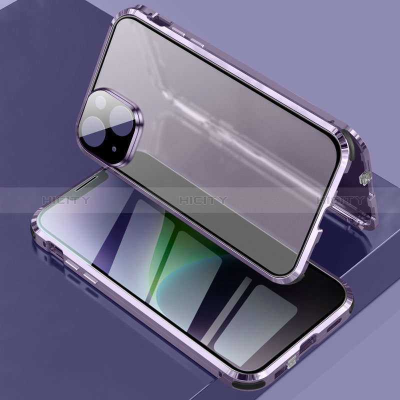 Funda Bumper Lujo Marco de Aluminio Espejo 360 Grados Carcasa LK3 para Apple iPhone 14 Morado