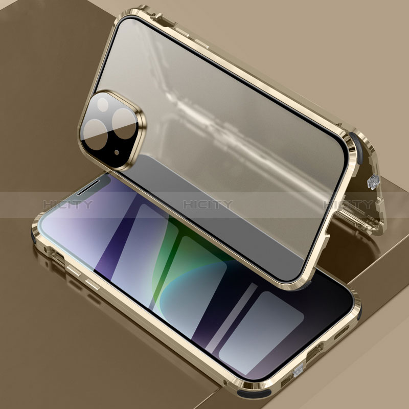 Funda Bumper Lujo Marco de Aluminio Espejo 360 Grados Carcasa LK3 para Apple iPhone 14 Oro