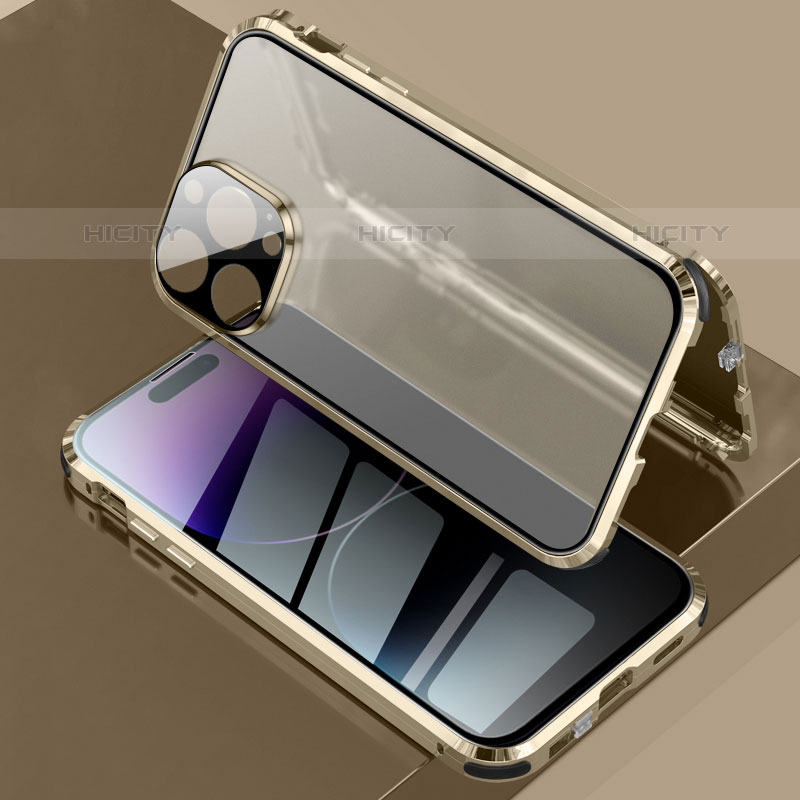 Funda Bumper Lujo Marco de Aluminio Espejo 360 Grados Carcasa LK3 para Apple iPhone 15 Pro Max Oro