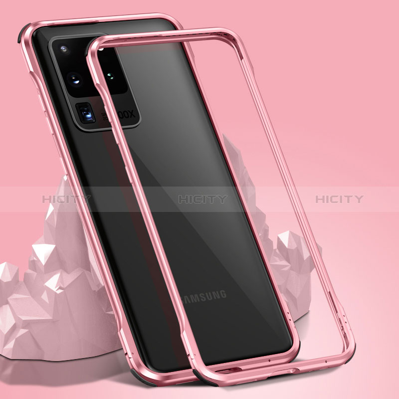 Funda Bumper Lujo Marco de Aluminio Espejo 360 Grados Carcasa LK3 para Samsung Galaxy S20 Ultra 5G Oro Rosa