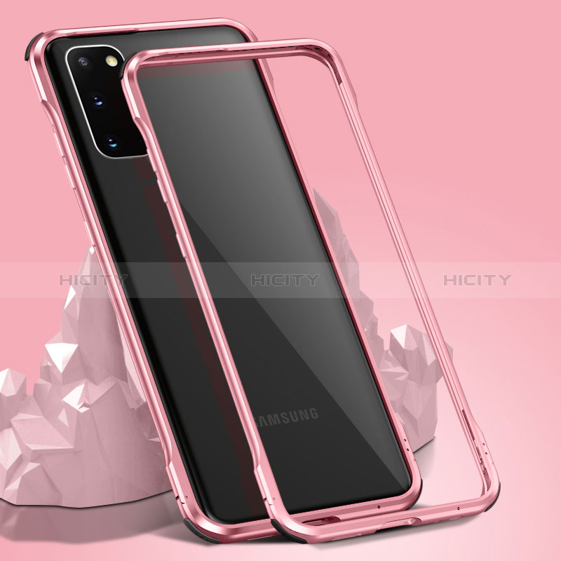 Funda Bumper Lujo Marco de Aluminio Espejo 360 Grados Carcasa LK4 para Samsung Galaxy S20 5G Oro Rosa